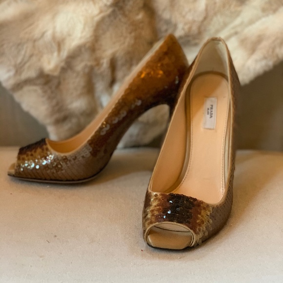 Prada SEQUIN PEEP-TOE PUMPS 35.5 - Picture 1 of 5